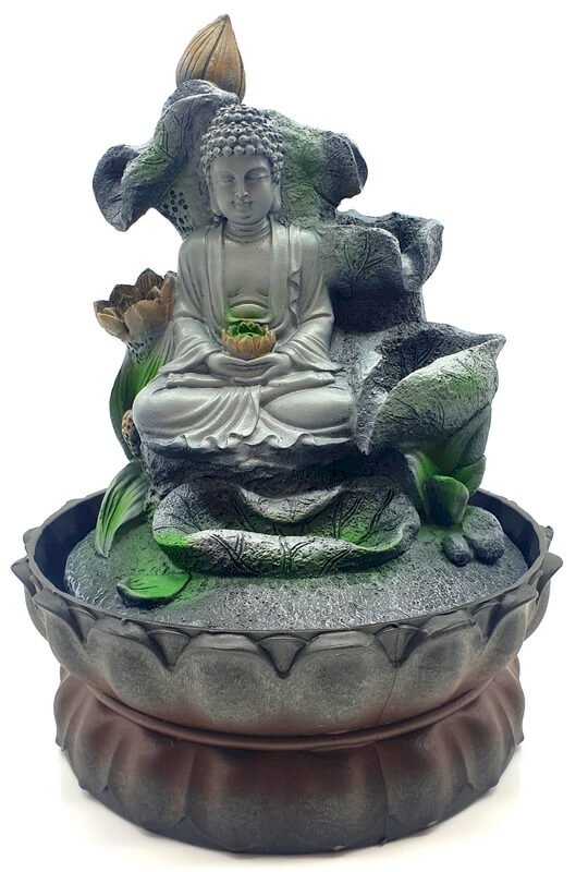 Fontaine Bouddha Lotus & Cascade Résine 28cm – Pompe Incluse | Zen Feng Shui
