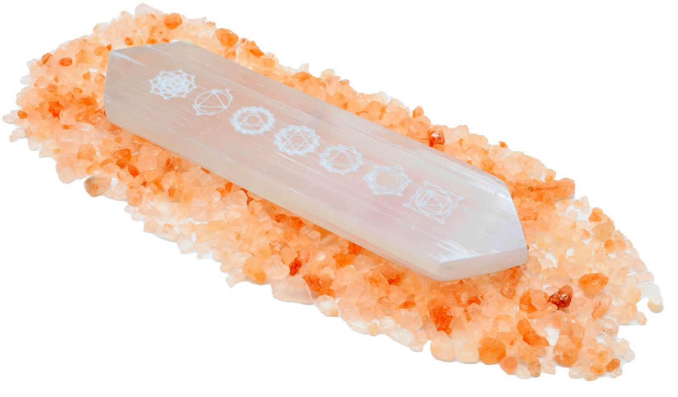 Pointe de Massage Sélénite 7 Chakras 15cm – Pierre Naturelle Certifiée | Soin Énergétique & Lithothérapie