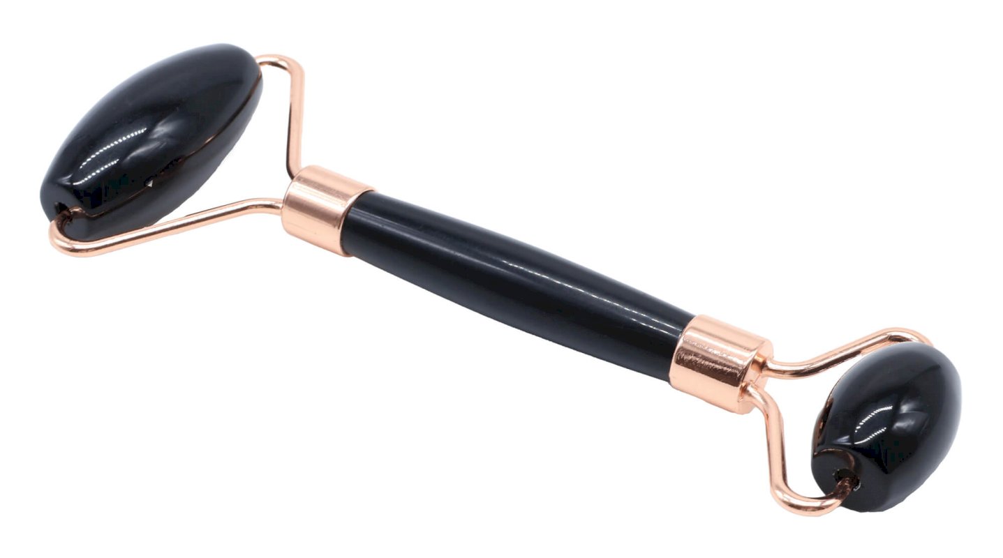 Double Rouleau de Massage Obsidienne Noire | Pierre Volcanique Anti-Stress & Drainage Lymphatique