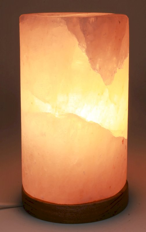 Lampe de Sel de l'Himalaya Cylindre – 2 à 3 KG | Socle Bois | Kit CE Inclus