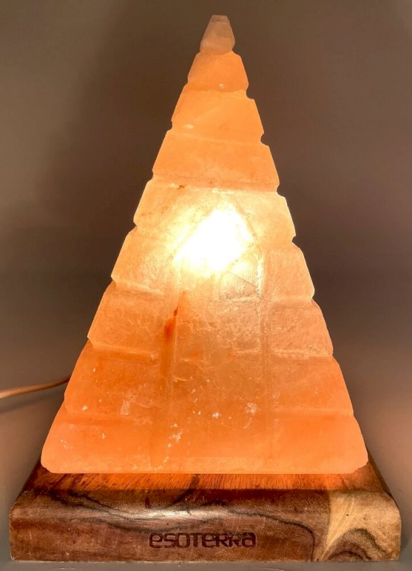 Lampe de Sel Himalaya Pyramide Striée – 3 à 4 KG | Socle Bois | Kit CE Inclus