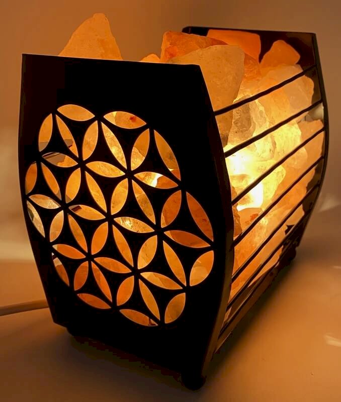 Lampe de Sel Panier Fleur de Vie – 3 KG | Panier en Fer | Kit CE Inclus