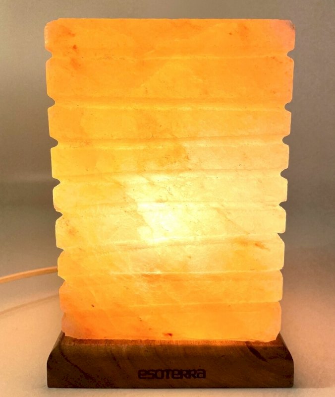 Lampe de Sel Himalaya Rectangle Strié – 4 à 5 KG | Socle Bois | Kit CE Inclus