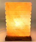 Lampe de Sel Himalaya Rectangle Strié – 4 à 5 KG | Socle Bois | Kit CE Inclus
