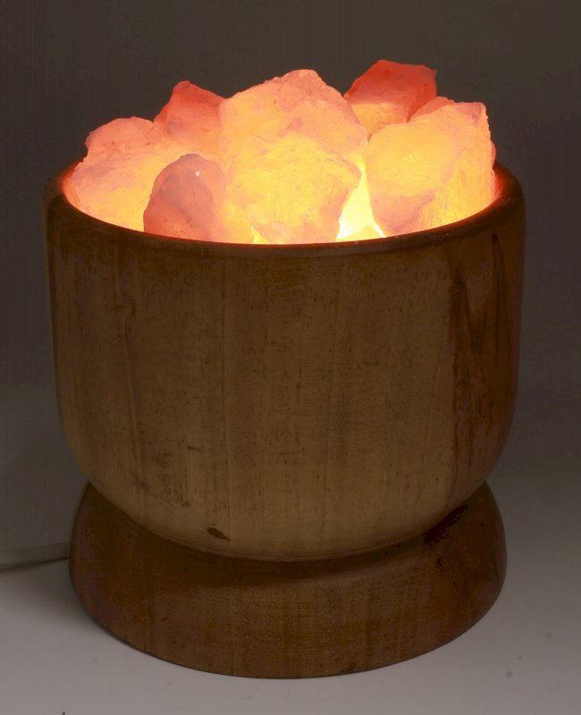 Lampe de Sel Himalaya Bol Bois d'Acacia & Cristaux – 3 à 3,5 KG | Kit CE Inclus