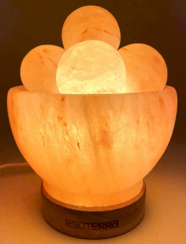 Lampe de Sel de l'Himalaya Bol & Boules – 3 à 3,5 KG | Socle Bois | Kit CE Inclus