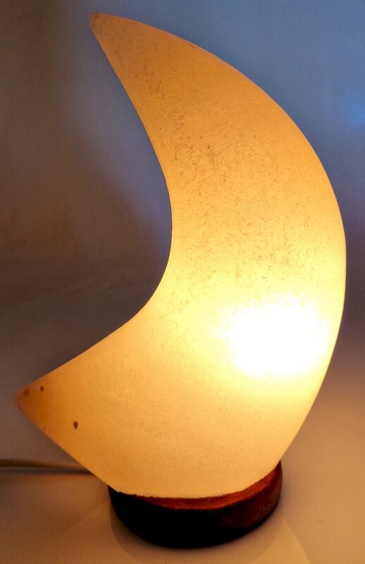 Lampe de Sel Lune Blanche – 1,5 à 2 KG | Socle Bois | Kit CE Inclus