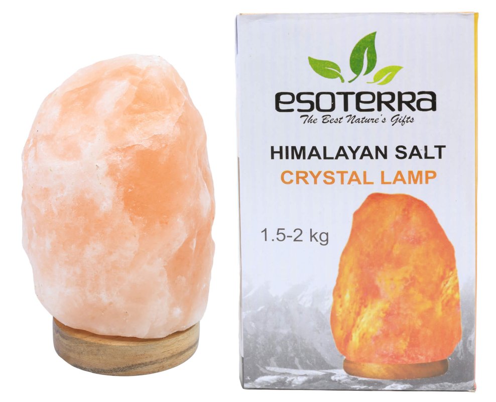Lampe de Sel Himalaya Brute 1-2 kg – Socle Bois, Ampoule & Kit CE Inclus