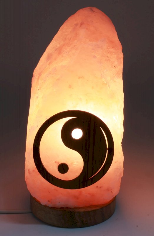 Lampe de Sel Himalaya Yin-Yang 1-2 kg – Socle Bois, Ampoule & Kit CE Inclus