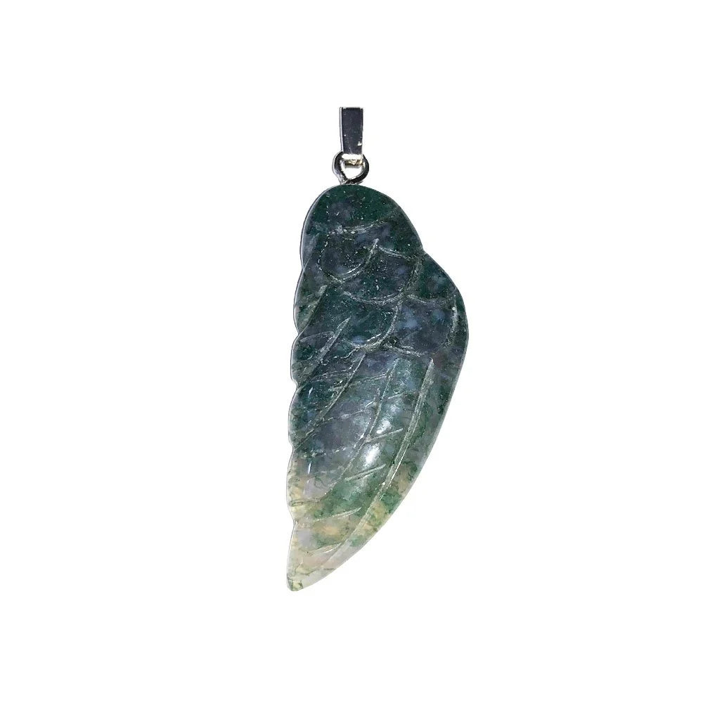 Pendentif Agate Mousse – Aile d'Ange | Harmonie avec la Nature & Confiance | Lithothérapie | Alchimie Concept France
