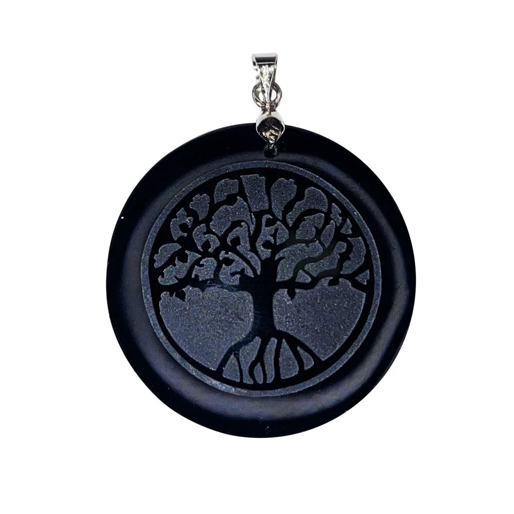 Pendentif Obsidienne Noire Arbre de Vie - Rond | Paix & Protection