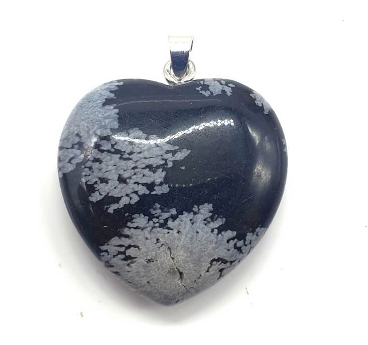 ✨ Pendentif Coeur Obsidienne Neige 2.5cm – Pierre Volcanique Douceur & Purification