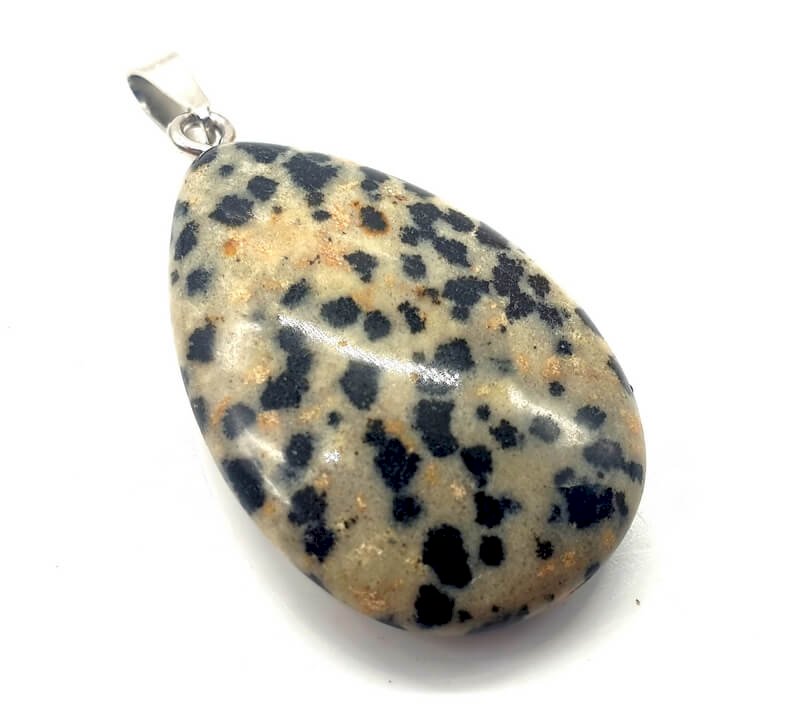 ✨ Pendentif Larme Jaspe Dalmatien 3cm – Pierre Naturelle Joie & Énergie Positive