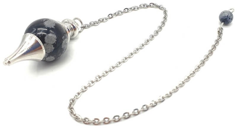 ✨Pendule Sphère Obsidienne Neige 4cm – Pierre Naturelle Certifiée | Radiesthésie & Lithothérapie