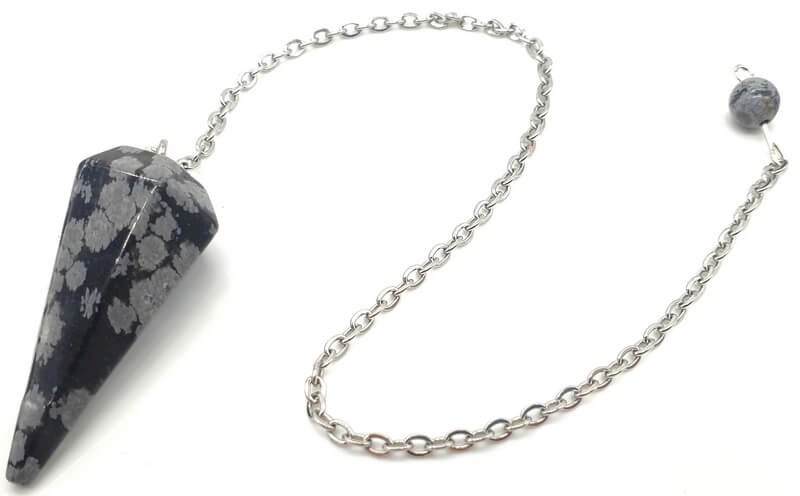 ✨ Pendule Divinatoire Conique Obsidienne Neige 3,5 cm – Radiesthésie & Purification