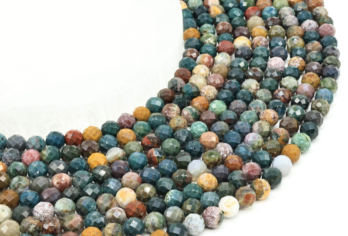Perles facettées Jaspe Océan 6mm sur fil 38cm