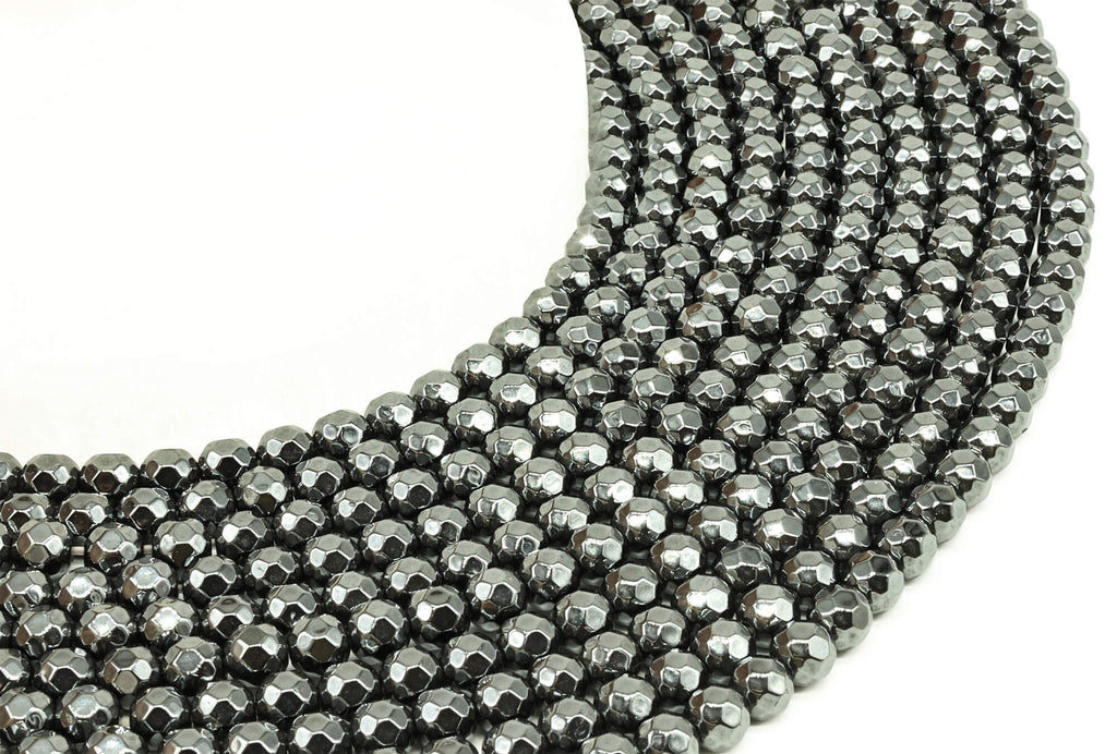 Perles facettées Hématite 6mm sur fil 38cm