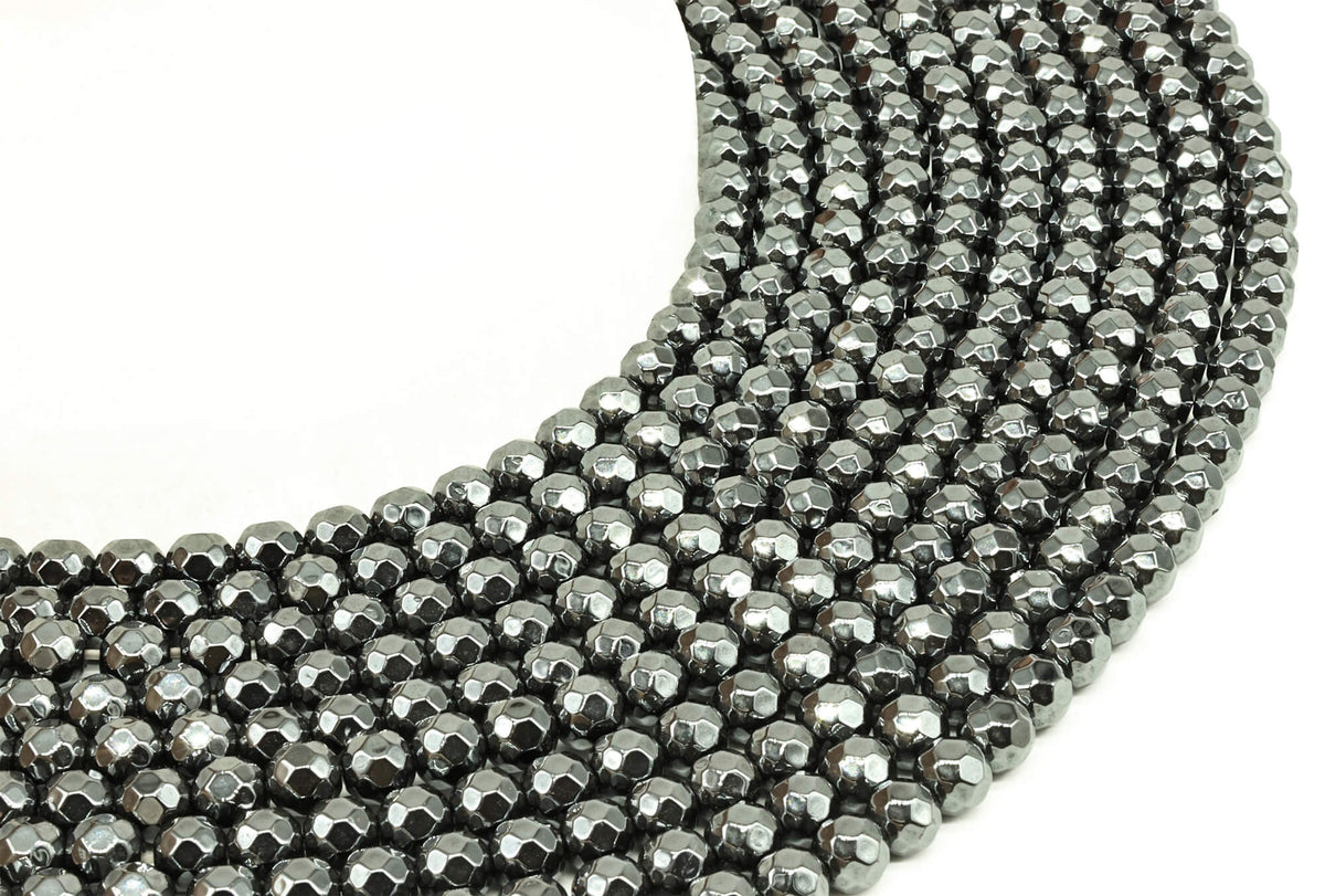 Perles facettées Hématite 6mm sur fil 38cm