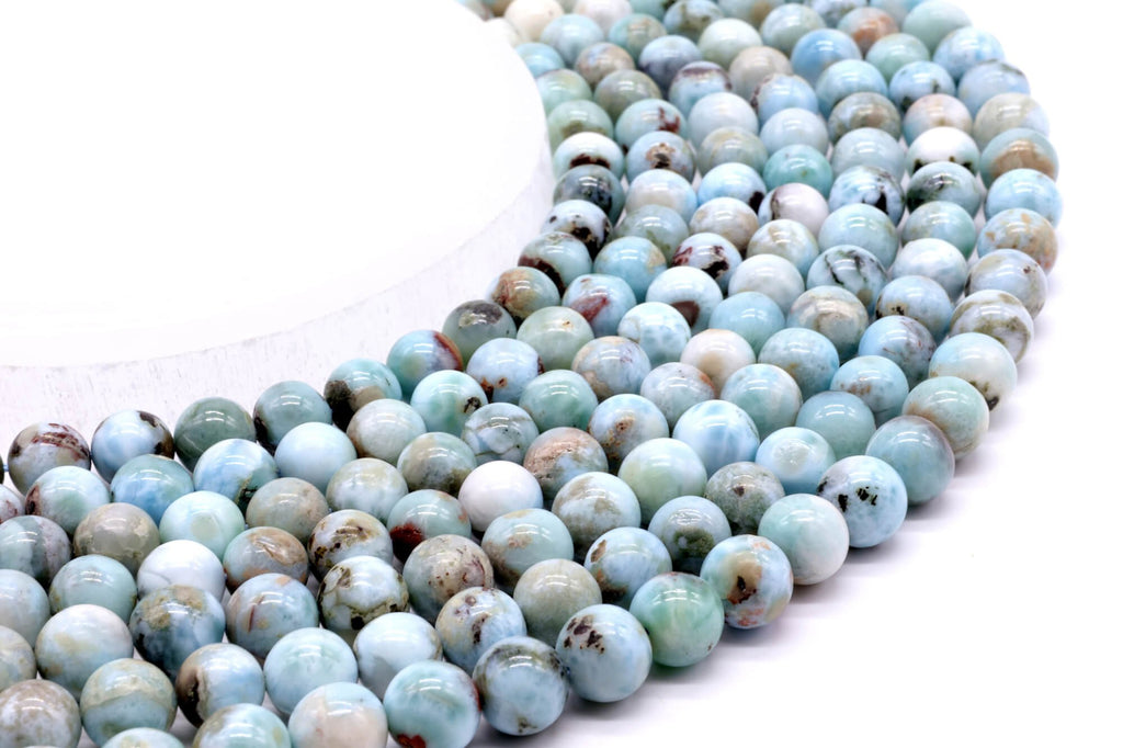 Perles Larimar 8mm sur fil 38cm