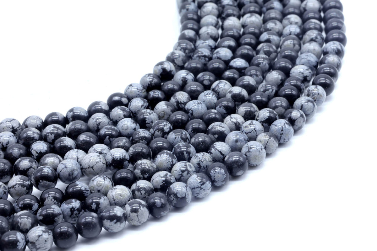 Perles Obsidienne Neige 6mm sur fil 38cm
