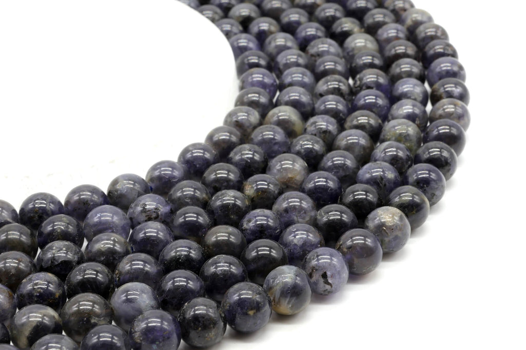 Perles Cordierite 10mm sur fil 38cm