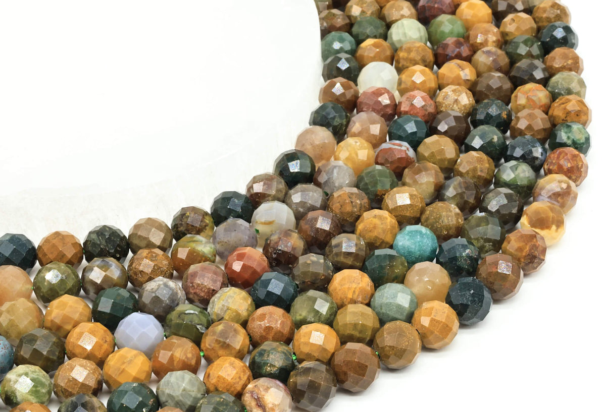 Perles facettées Jaspe Océan 8mm sur fil 38cm