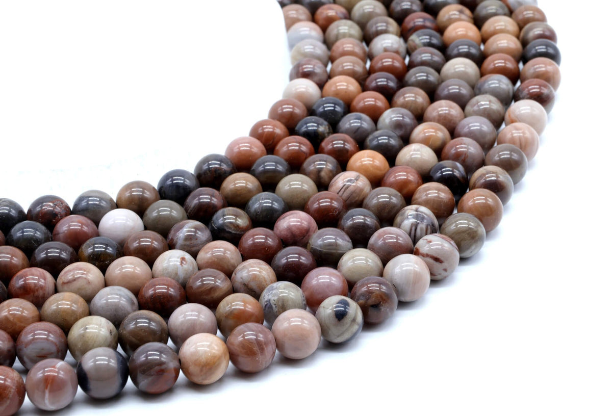 Perles Agate Fossile 8mm sur fil 38cm