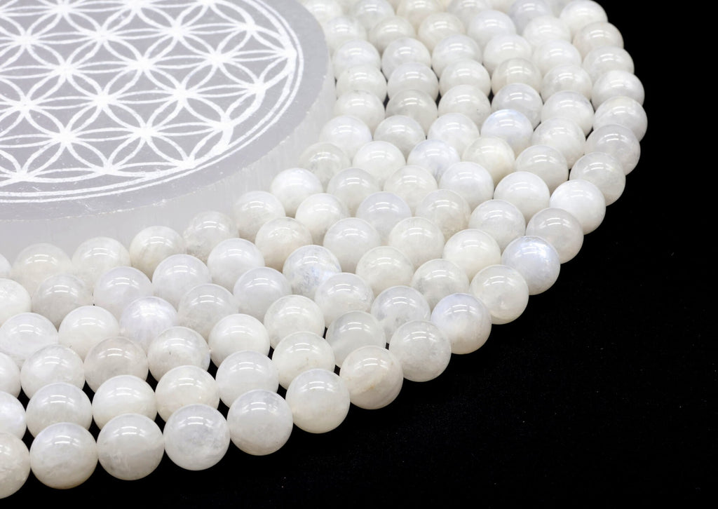 Perles de Lune Blanche 'AA' 10mm sur fil 38cm