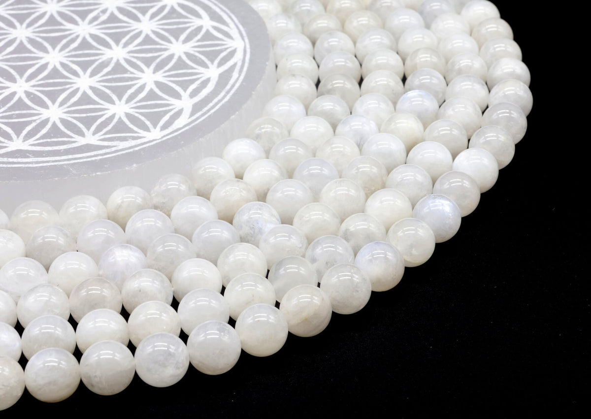 Perles de Lune Blanche 'AA' 10mm sur fil 38cm