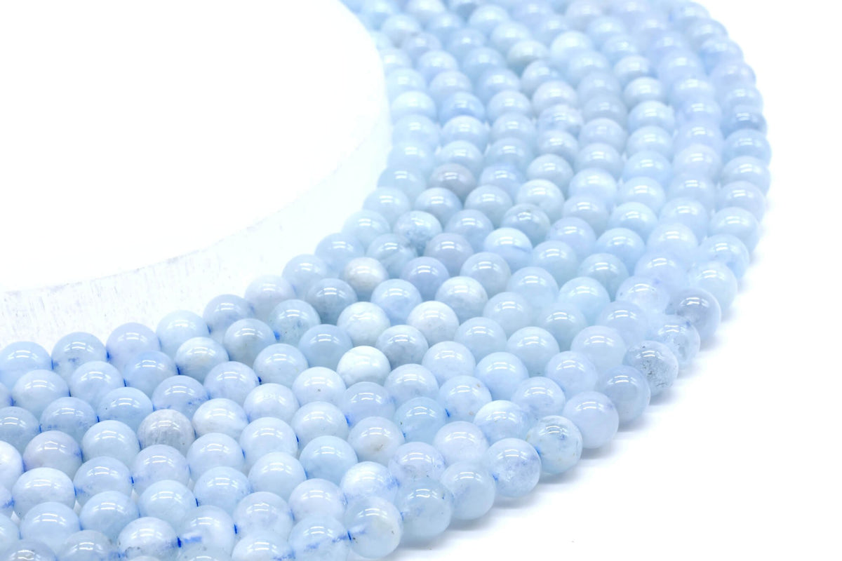 Perles Aigue Marine 'AA' 6mm sur fil 38cm