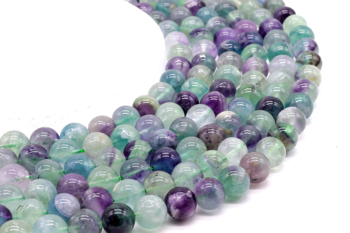 Perles Fluorite Multi 10mm sur fil 38cm