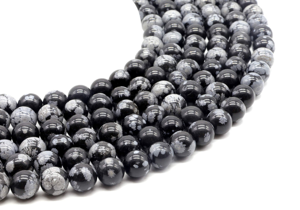 Perles Obsidienne Neige 10mm sur fil 38cm