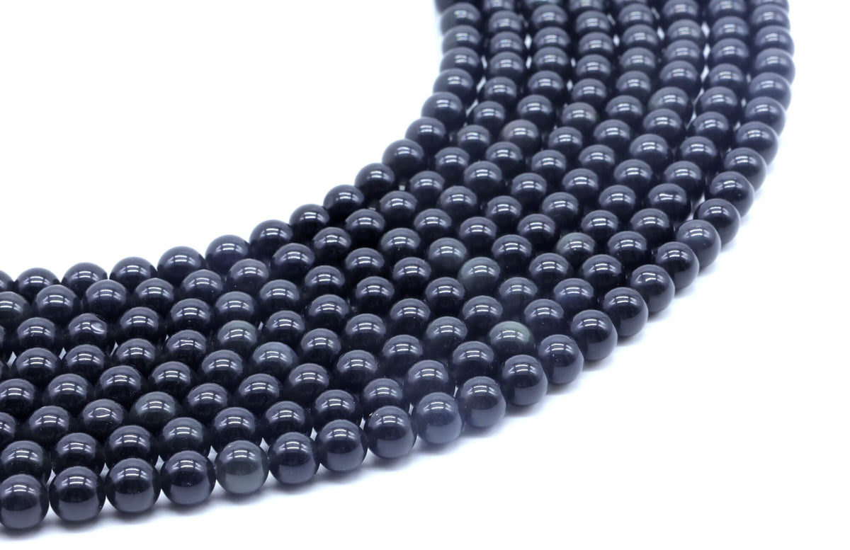 Perles Obsidienne Noire Dorée 6mm sur fil 38cm