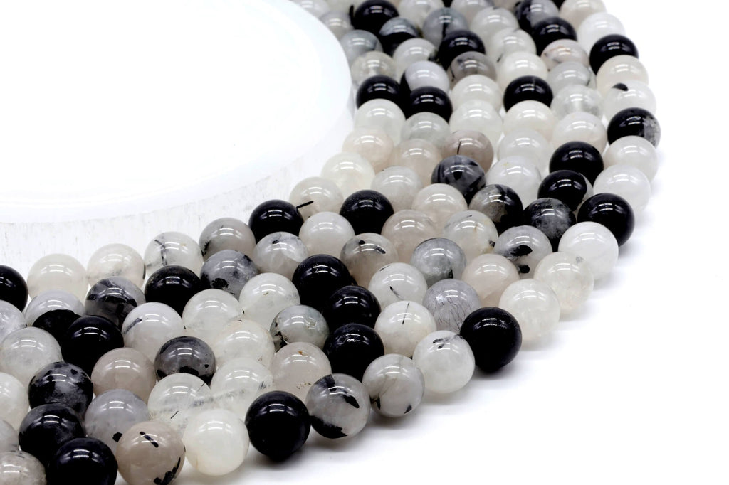 Perles Quartz Tourmaline 10mm sur fil 38cm
