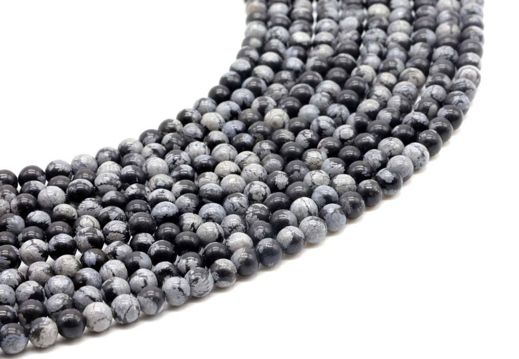 Perles Obsidienne Neige 4mm sur fil 38cm