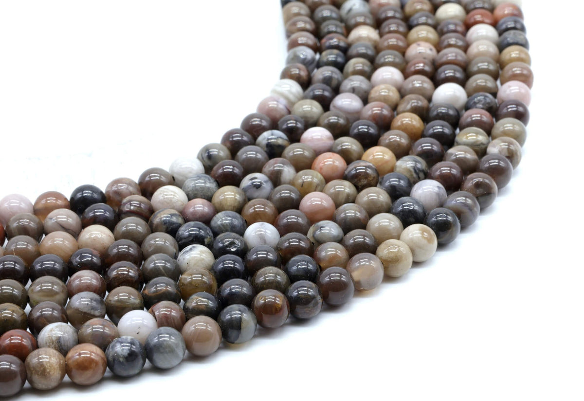 Perles Agate Fossile 6mm sur fil 38cm