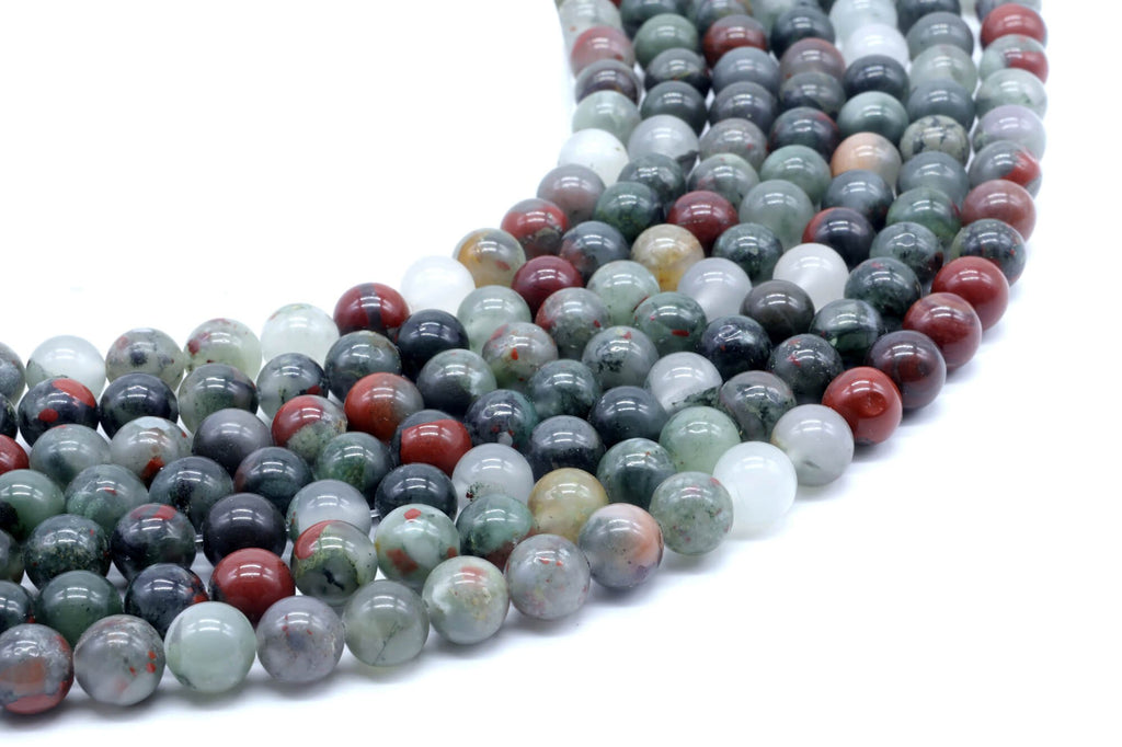Perles Jaspe Héliotrope Africaine 8mm sur fil 38cm