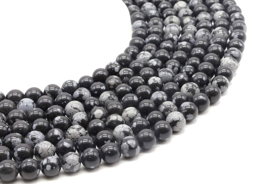 Perles Obsidienne Neige 8mm sur fil 38cm