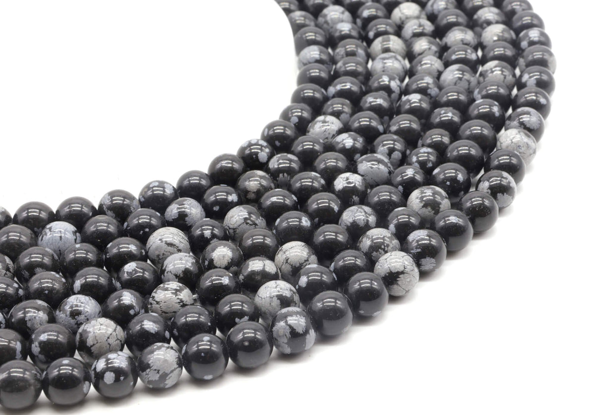 Perles Obsidienne Neige 8mm sur fil 38cm