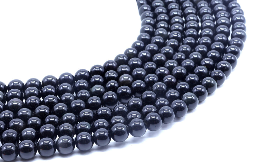 Perles Obsidienne Noire Dorée 8mm sur fil 38cm