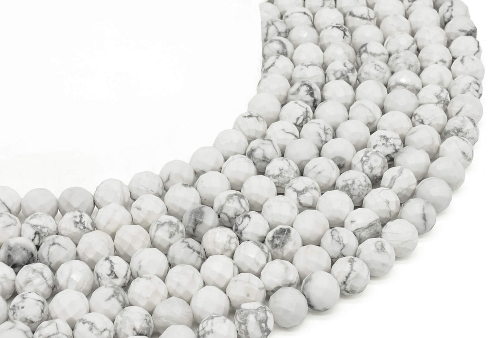 Perles facettées Howlite 8mm sur fil 38cm