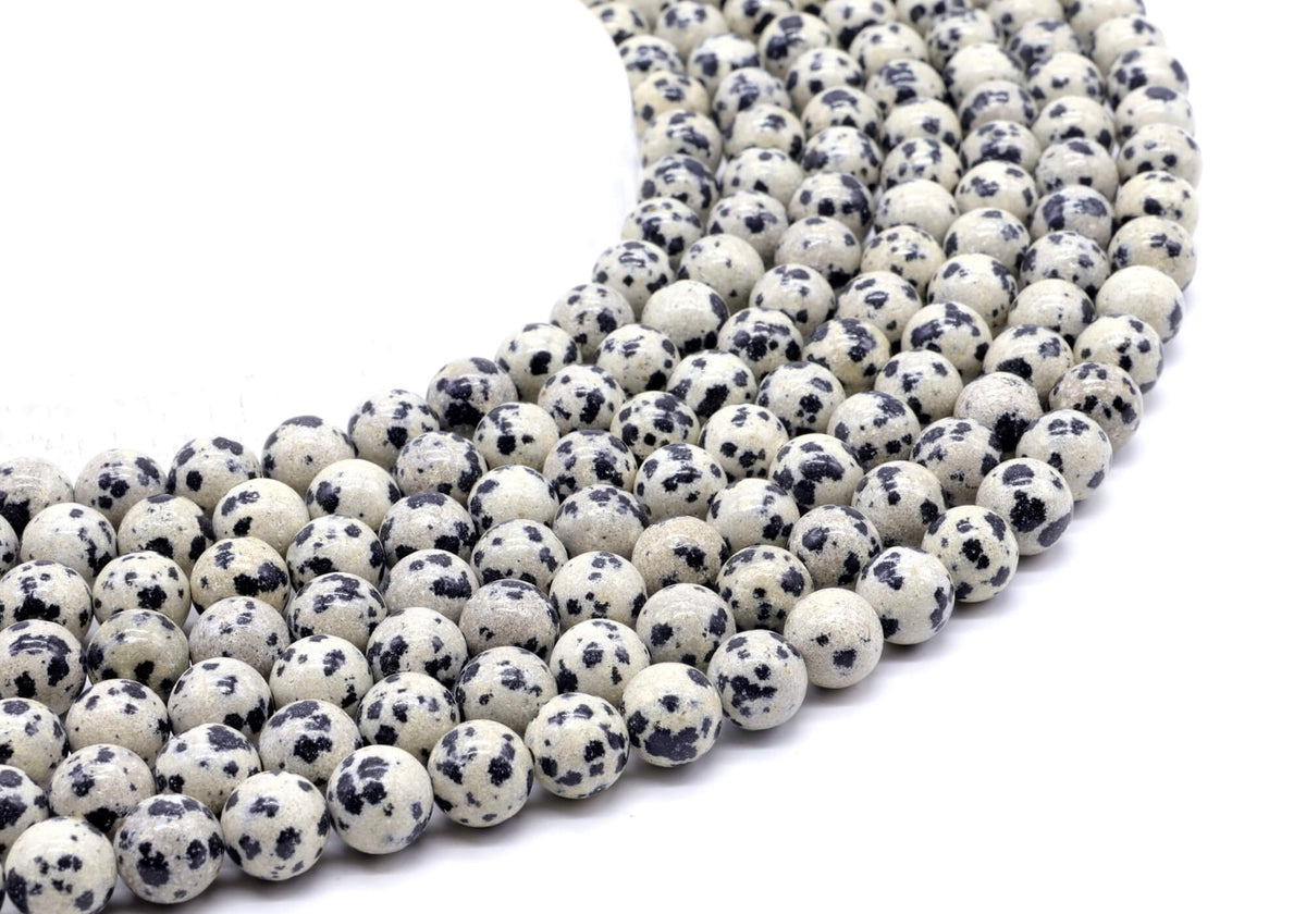 Perles Jaspe Dalmatien 8mm sur fil 38cm
