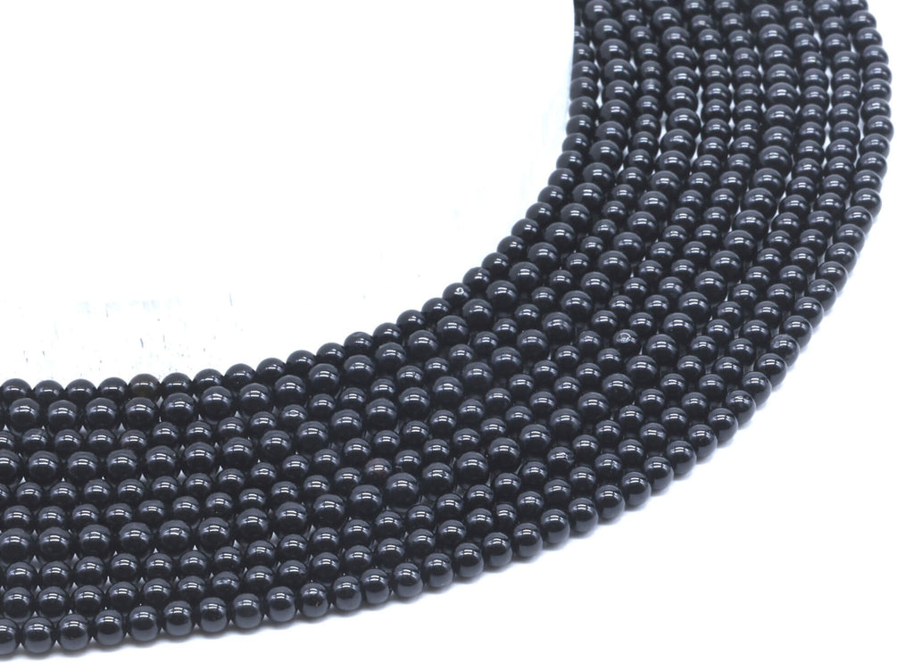 Perles Tourmaline Noire 4mm sur fil 38cm