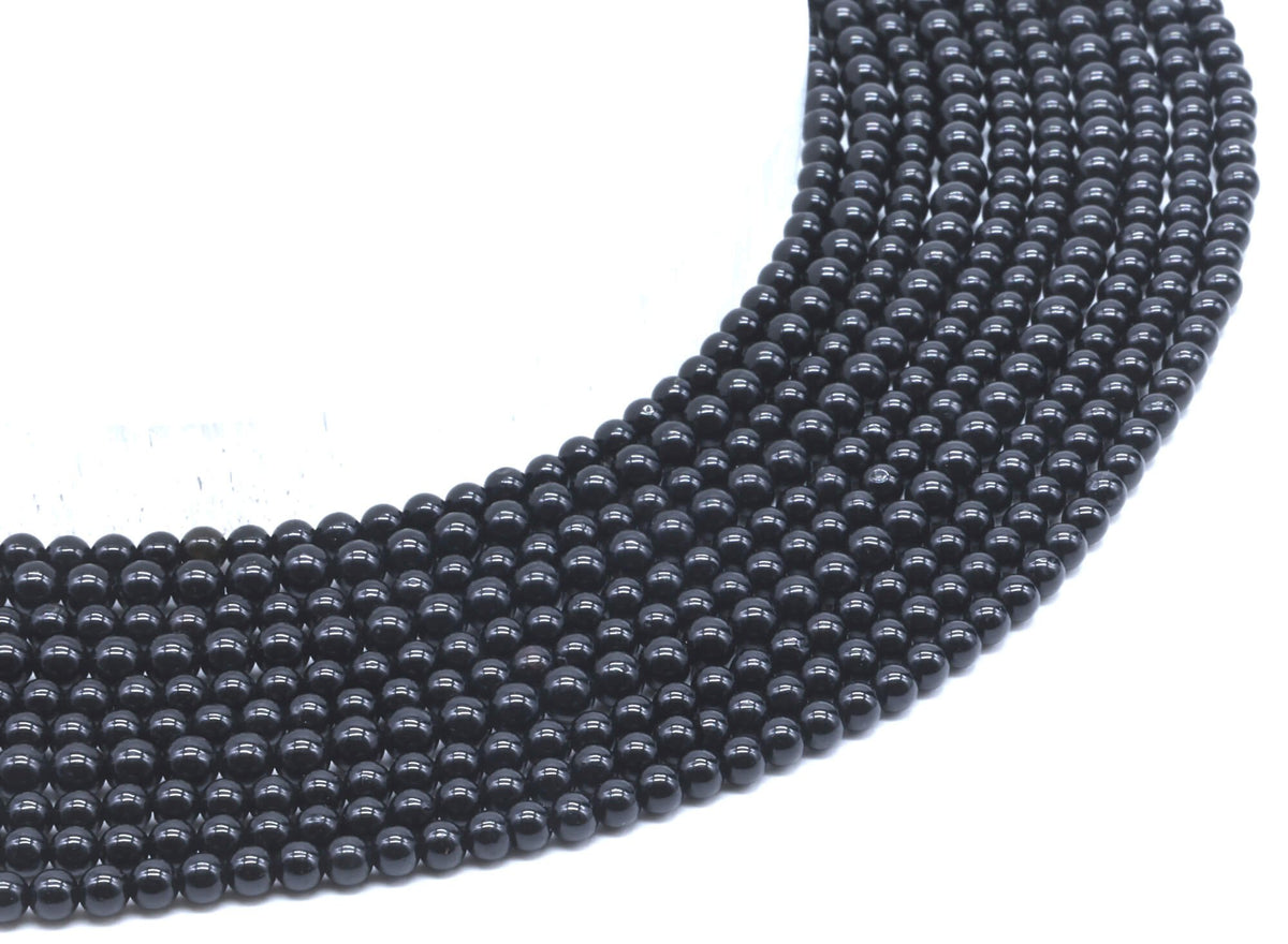 Perles Tourmaline Noire 4mm sur fil 38cm