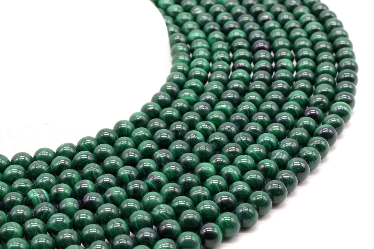 Perles 'Dark' Malachite 'AA' 6mm sur fil 38cm