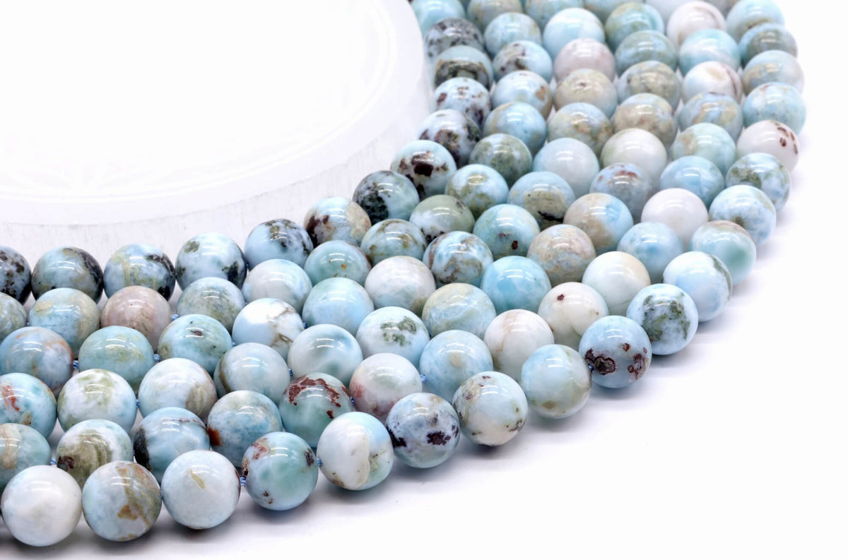 Perles Larimar 10mm sur fil 38cm