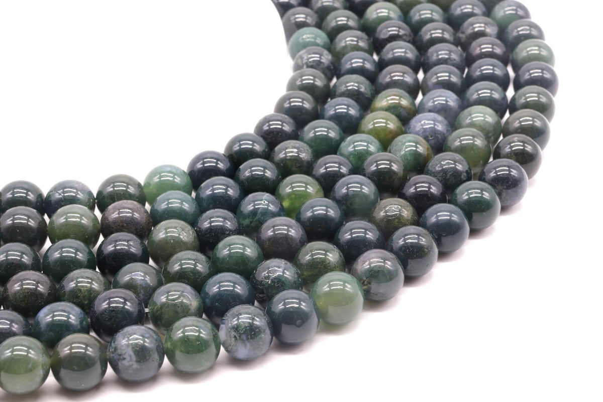 Perles Agate Mousse 10mm sur fil 38cm