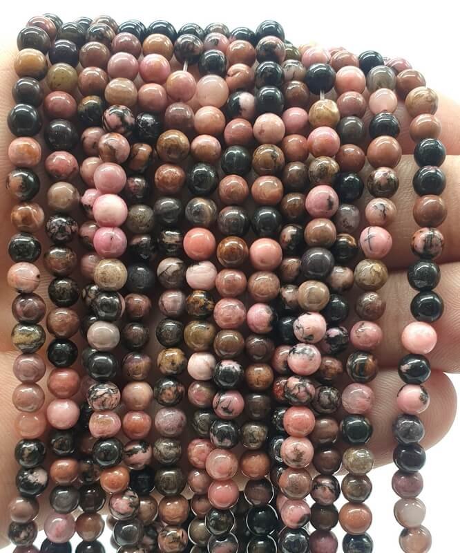 Perles 'Black Line' Rhodonite 4mm sur fil 38cm