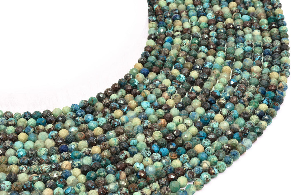 Perles facettées Chrysocolle 4mm sur fil 38cm