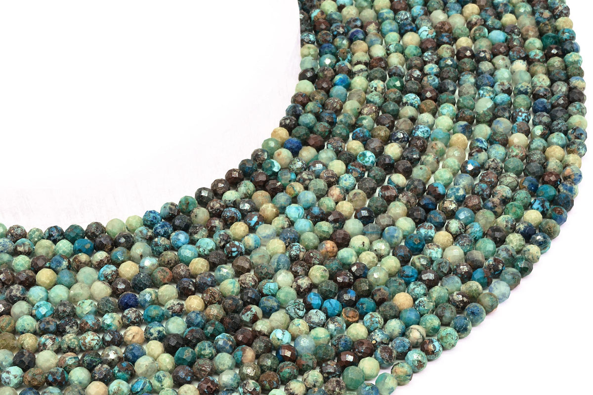 Perles facettées Chrysocolle 4mm sur fil 38cm